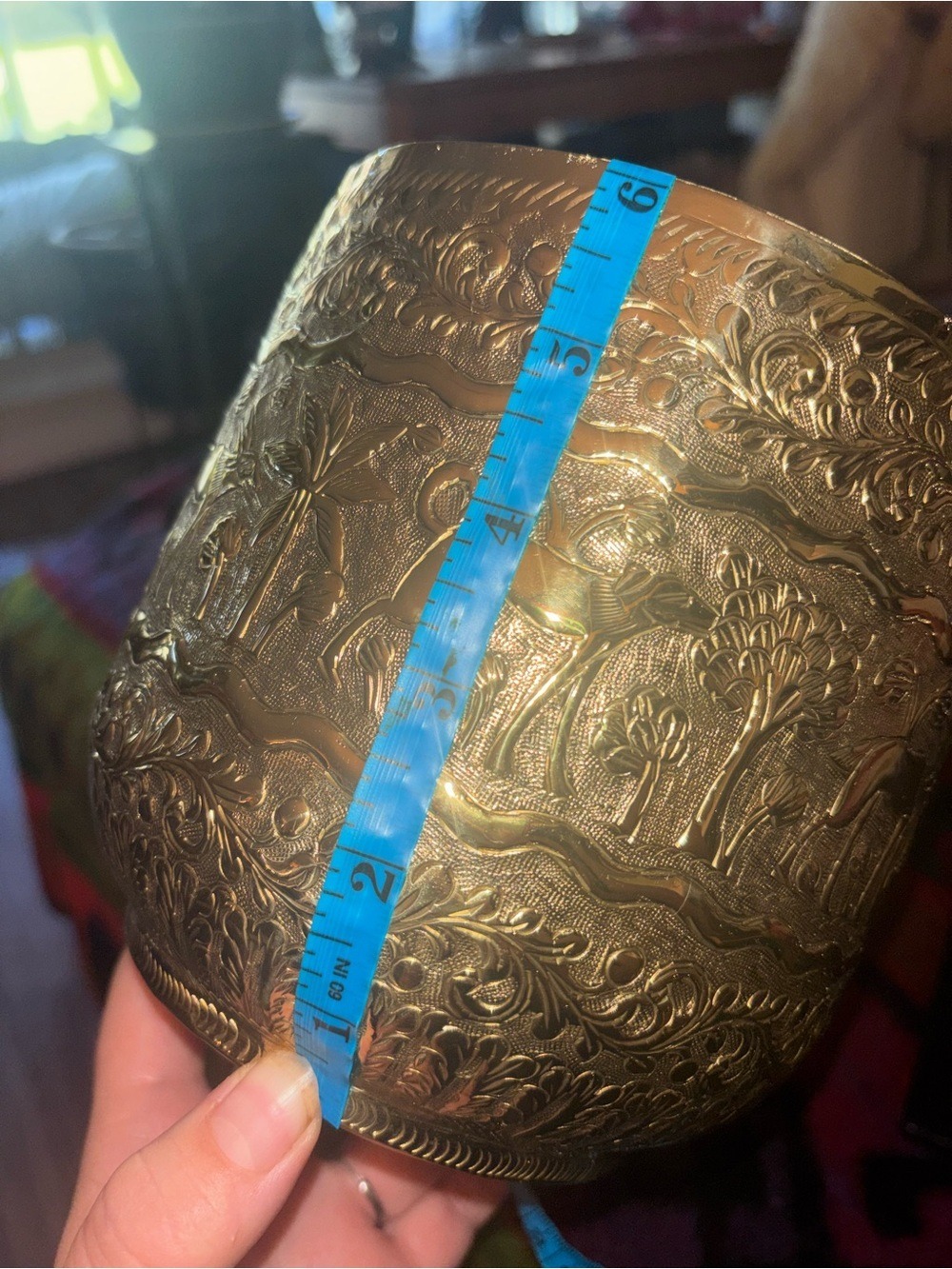 Vintage Possibly Antique Indian Brass Repoussé Jardinière Altar Vessel • Deer 🦌 - Picture 13 of 17